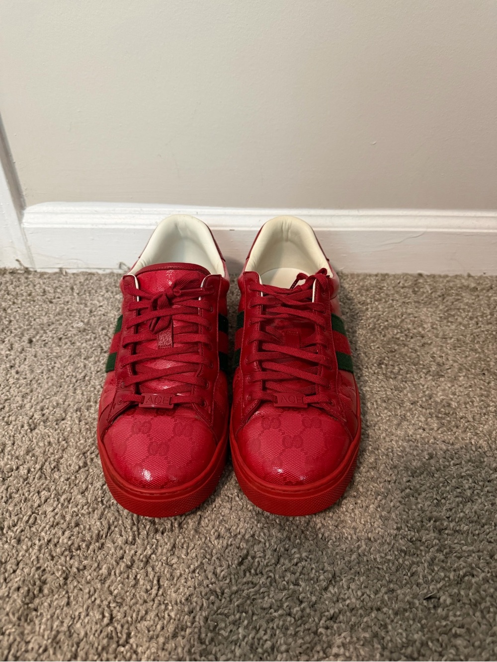 Gucci Red Leather Sneakers with Green Web Detail